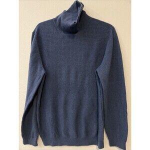 Massimo Dutti Wool Cashmere Jumper Sweater XL Blue Long Sleeve Roll Neck Texture